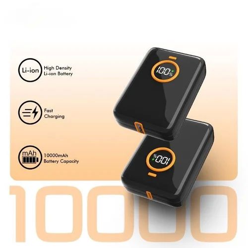 "10,000 mAh Mini Pocket Power Bank, compact and lightweight, ideal for charging smartphones and tablets. Features a sleek design and built-in safety protections."